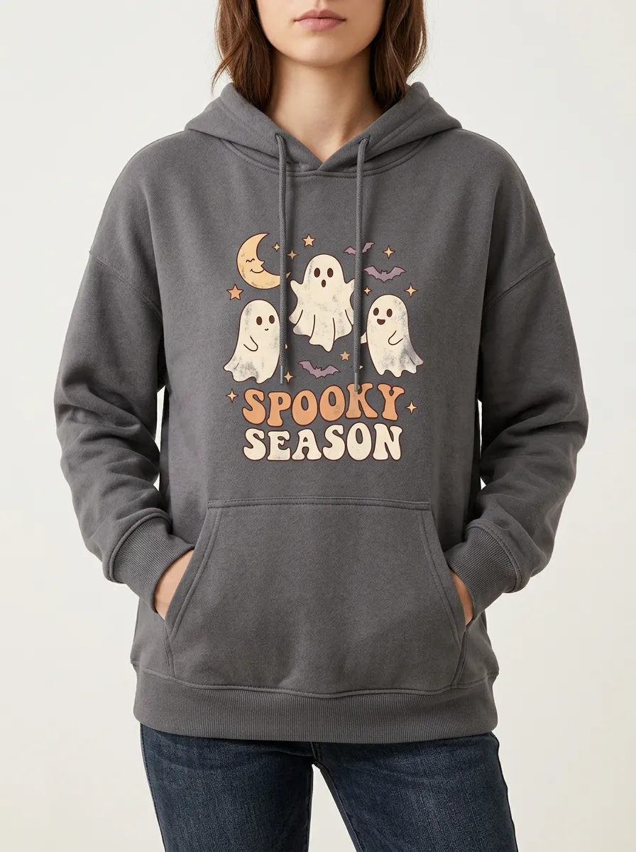 Women's Halloween Spooky Season Ghost Moon Printed Hoodie