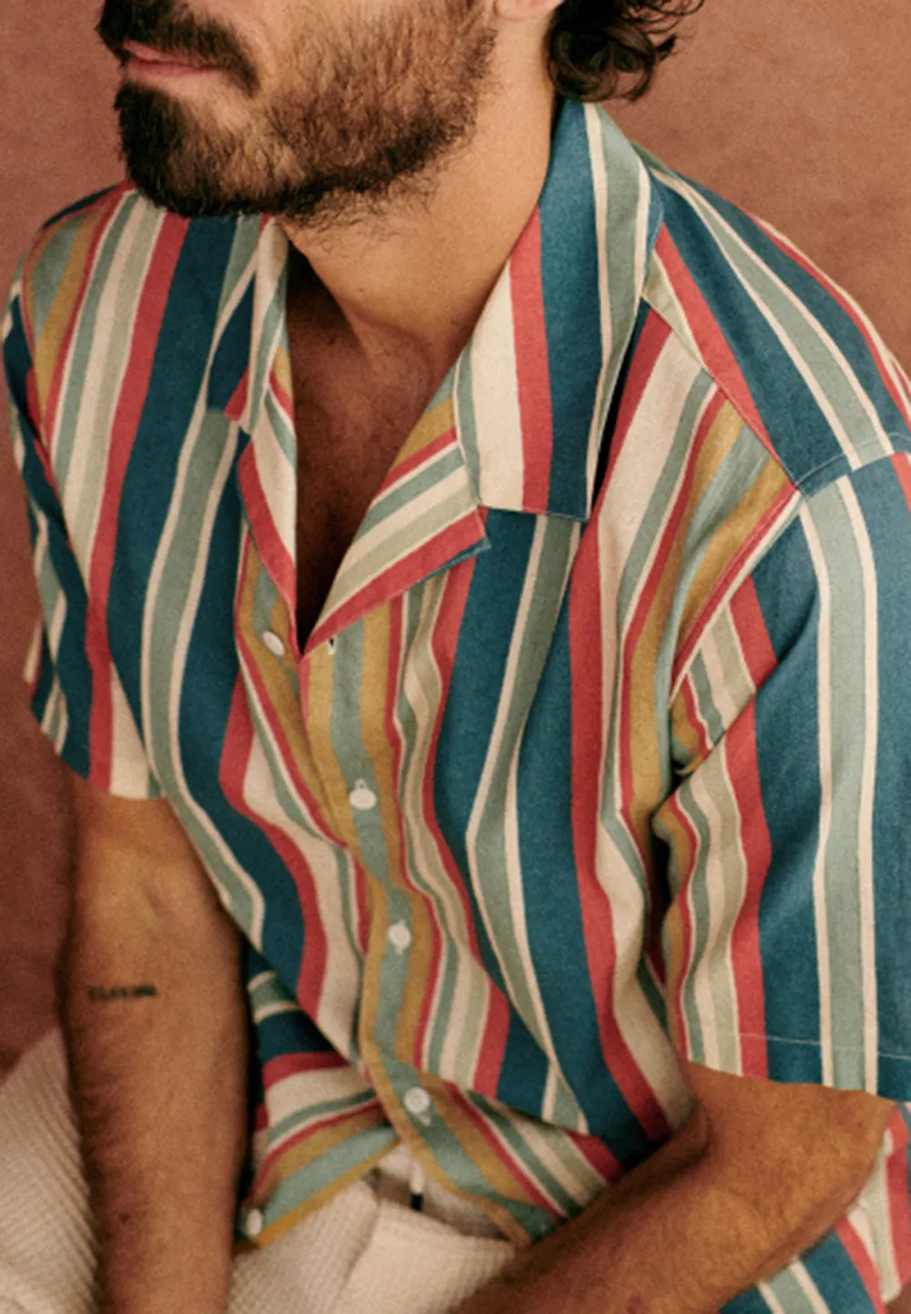Multicolor Bold Stripe Short Sleeve Camp Shirt