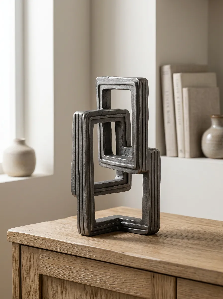 Modern Home Decor Geometric Interlocking Metal Printed Ornament