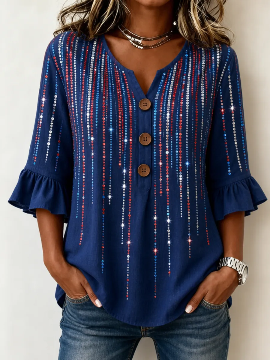 Women'S Casual American 250Th Anniversary Printed Top