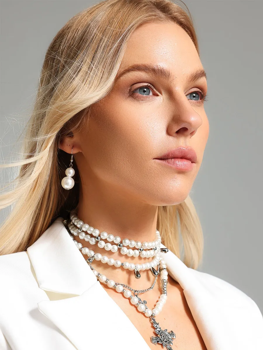 Eloise Triple Pearls Cross Necklace