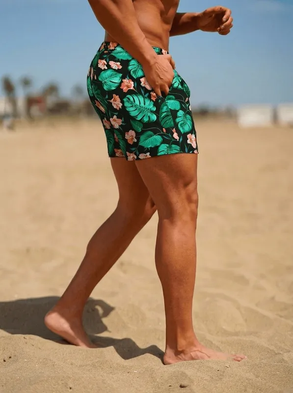 Green Floral Print Swim Swim Shorts