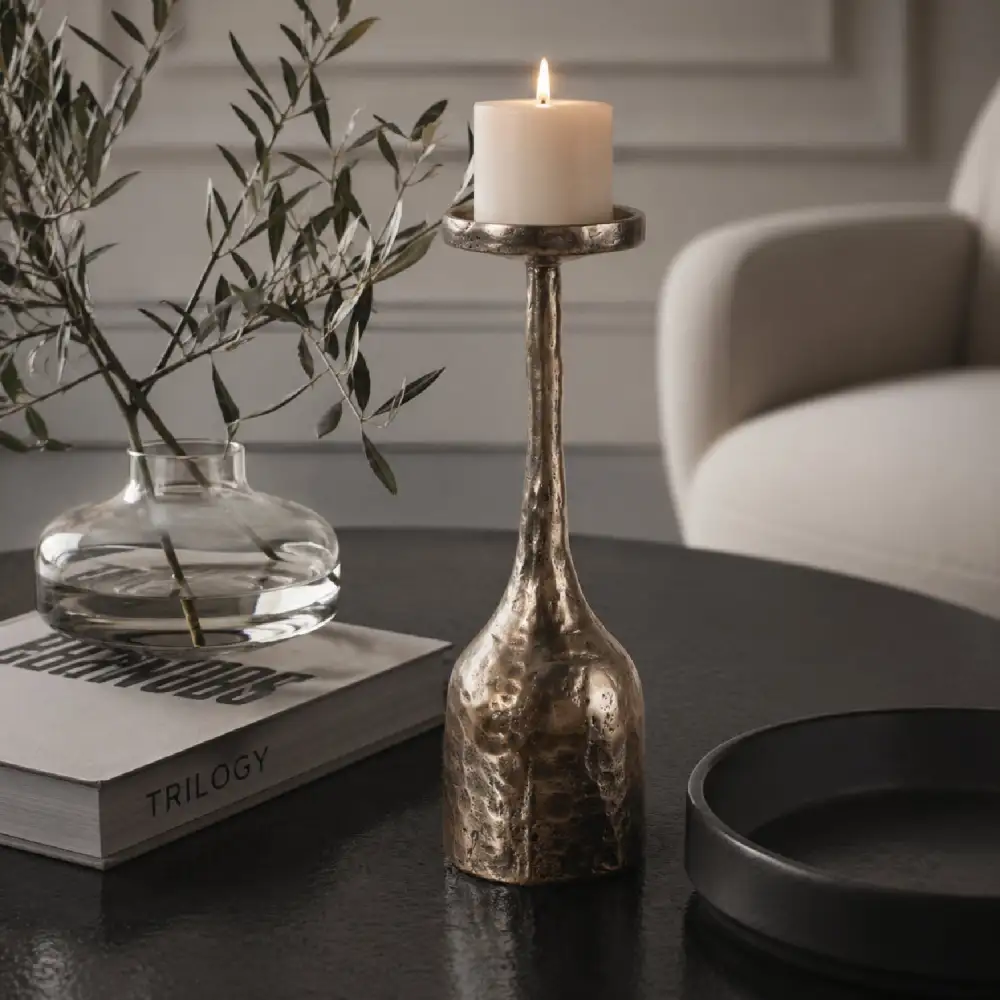 Sculptural Decorative Tabletop Iron Candleholder