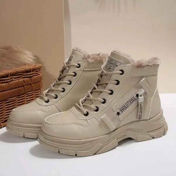 Lace Up Combat Boots with Fleece Line
