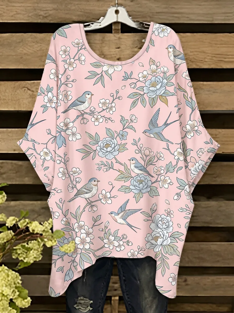 Bird Nature Women's Loose Printed T-Shirt
