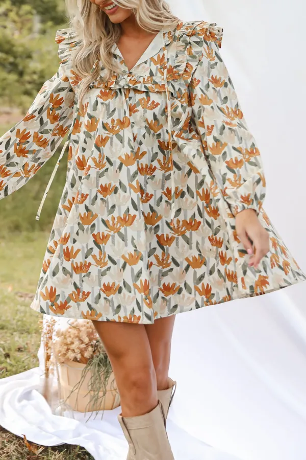 Cream Floral Mini Dress