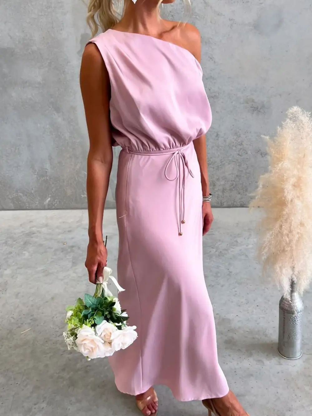 Classic One-Shoulder Midi Dress