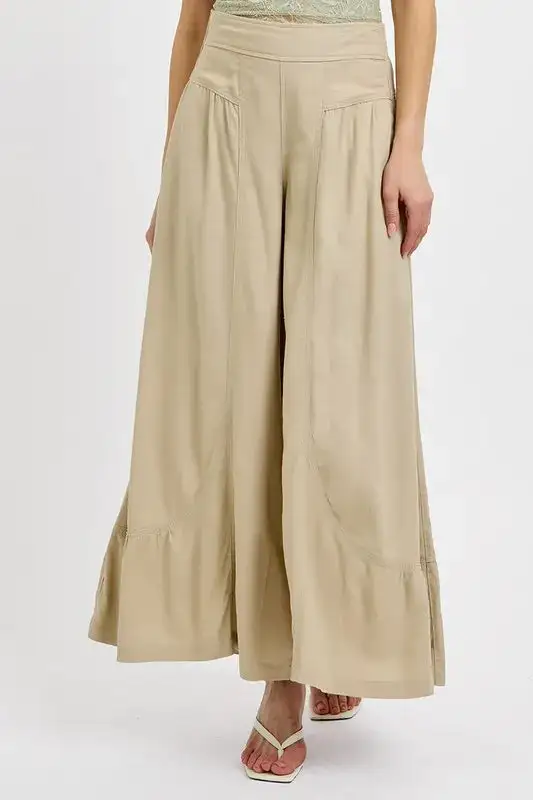 Wide Leg Smocked Waist Pocketed Casual Pants