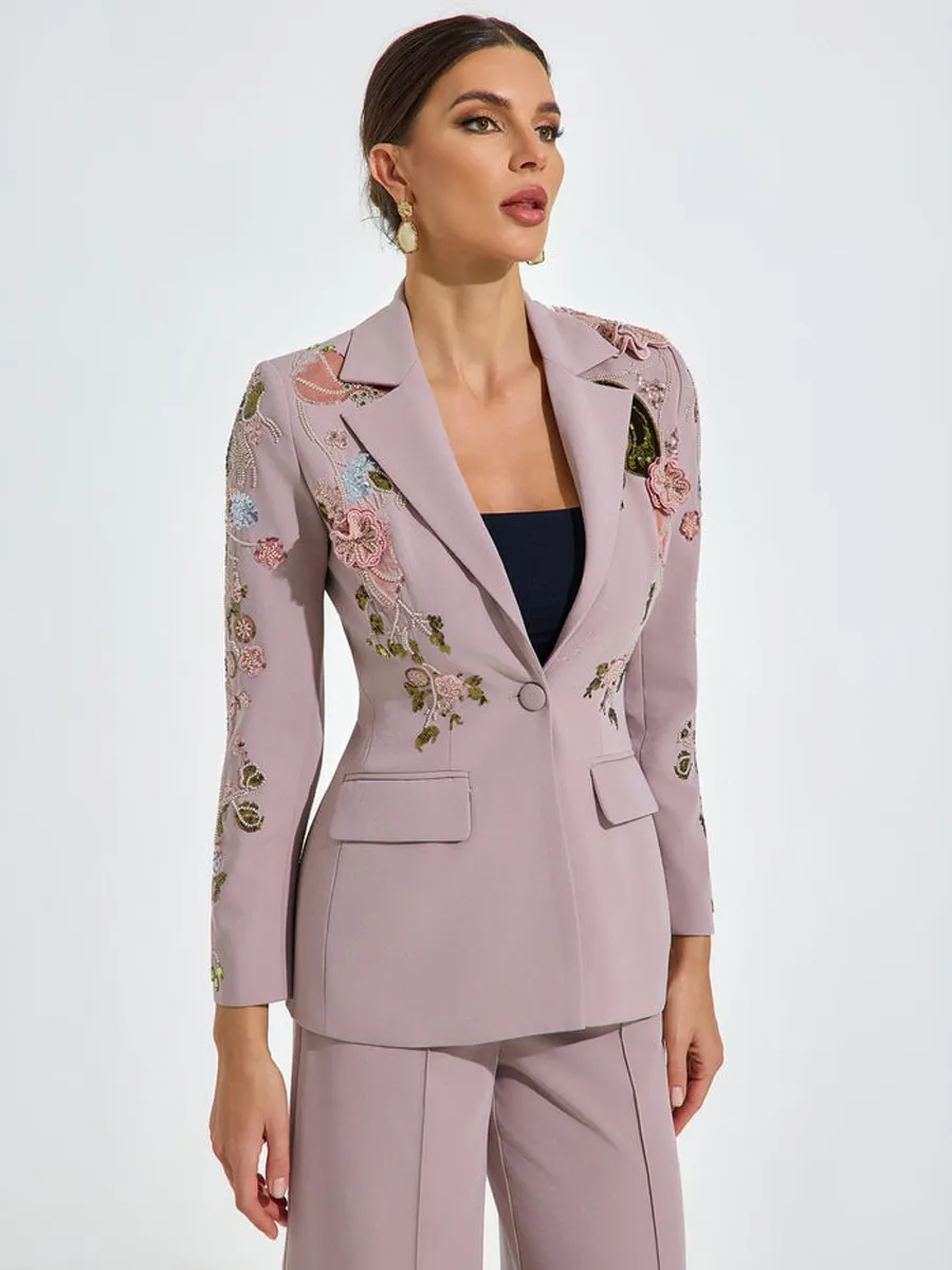Amelia Embroidered Blush Pantsuit Set