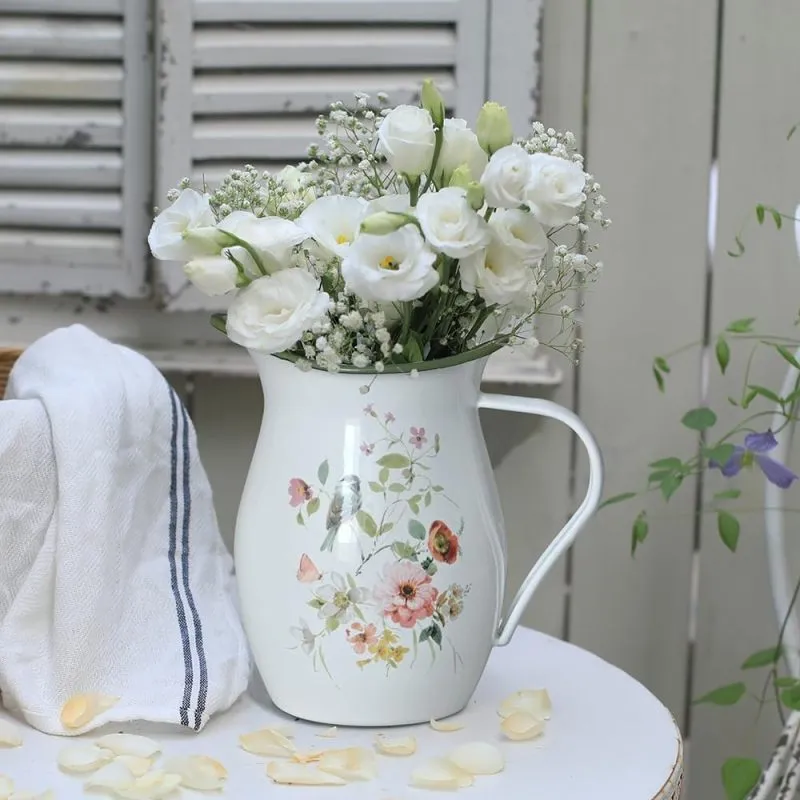 Floral Enamel Pitcher Vase