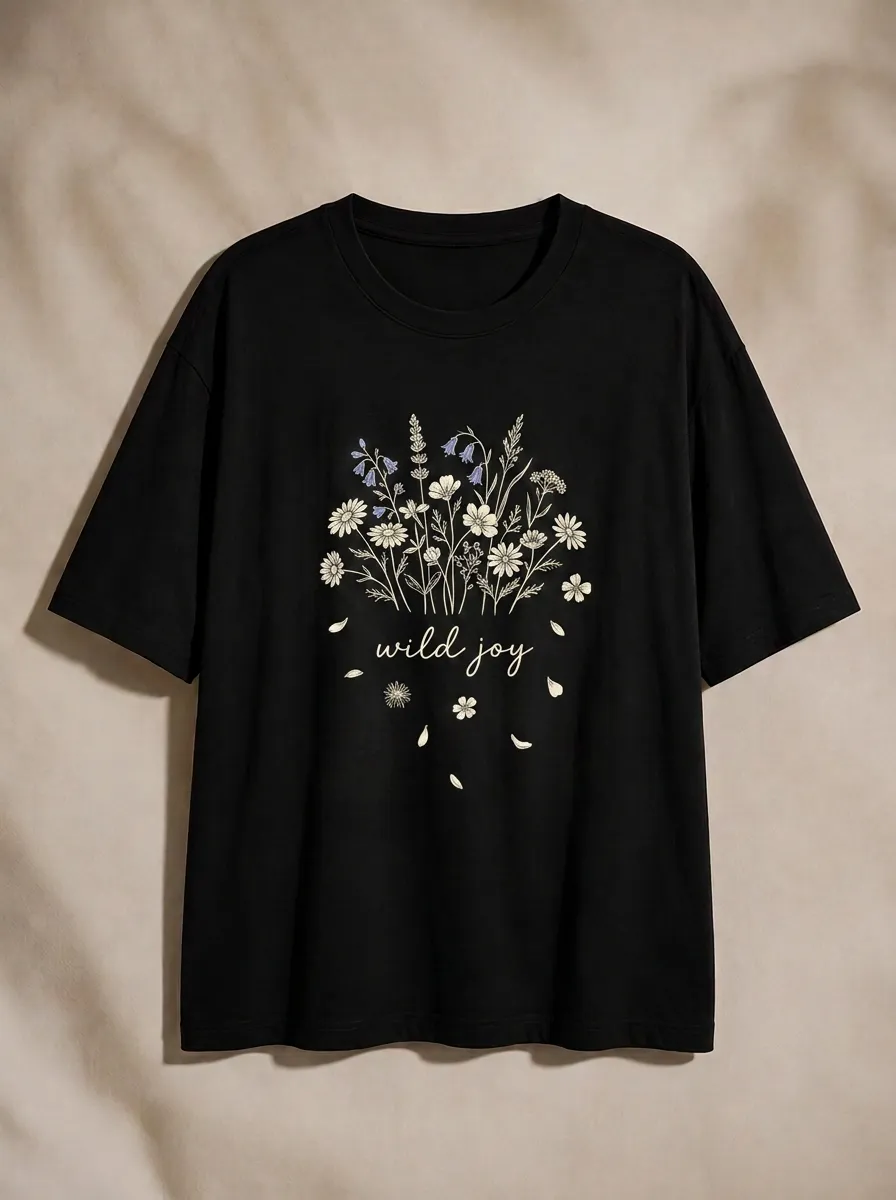 Women's Wild Joy Nature Lover Wildflower Bouquet Printed T-shirt