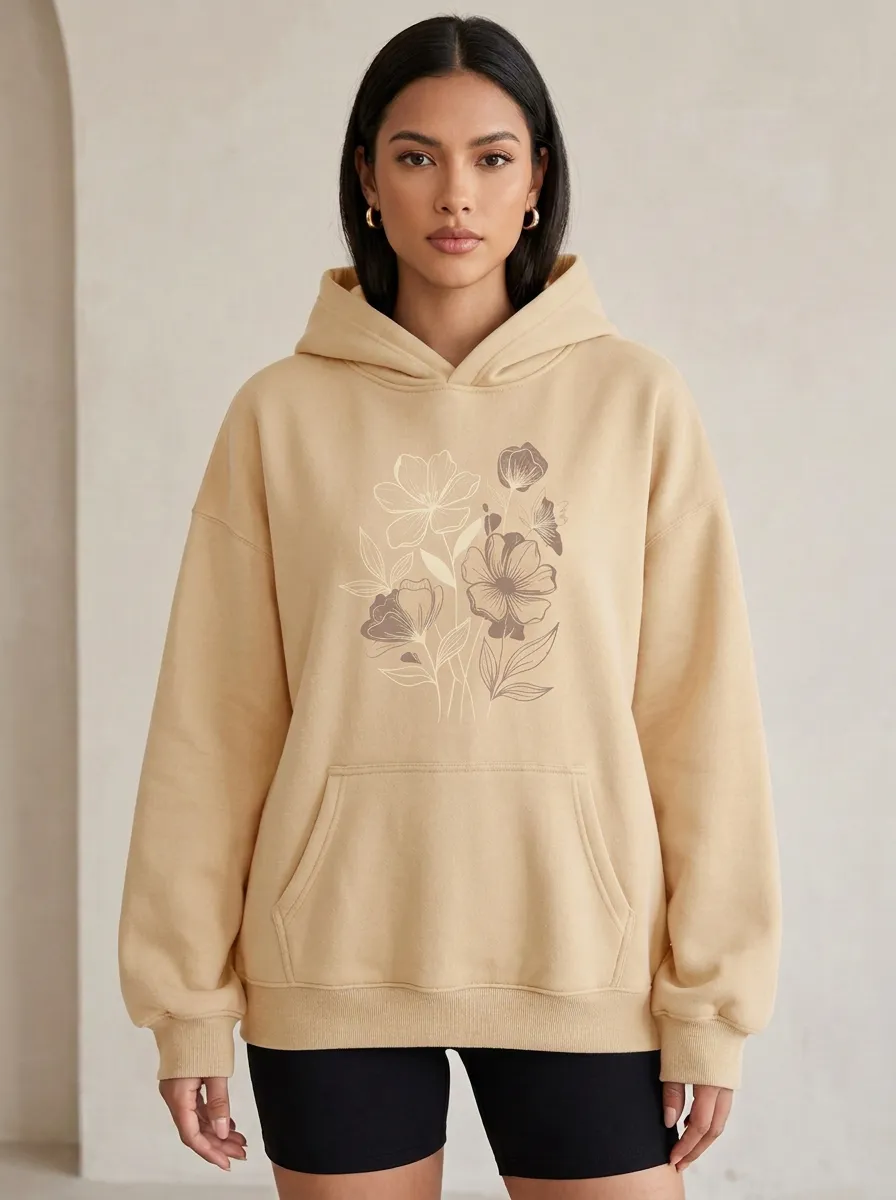 Botanical Nature Floral Line Art Hoodie