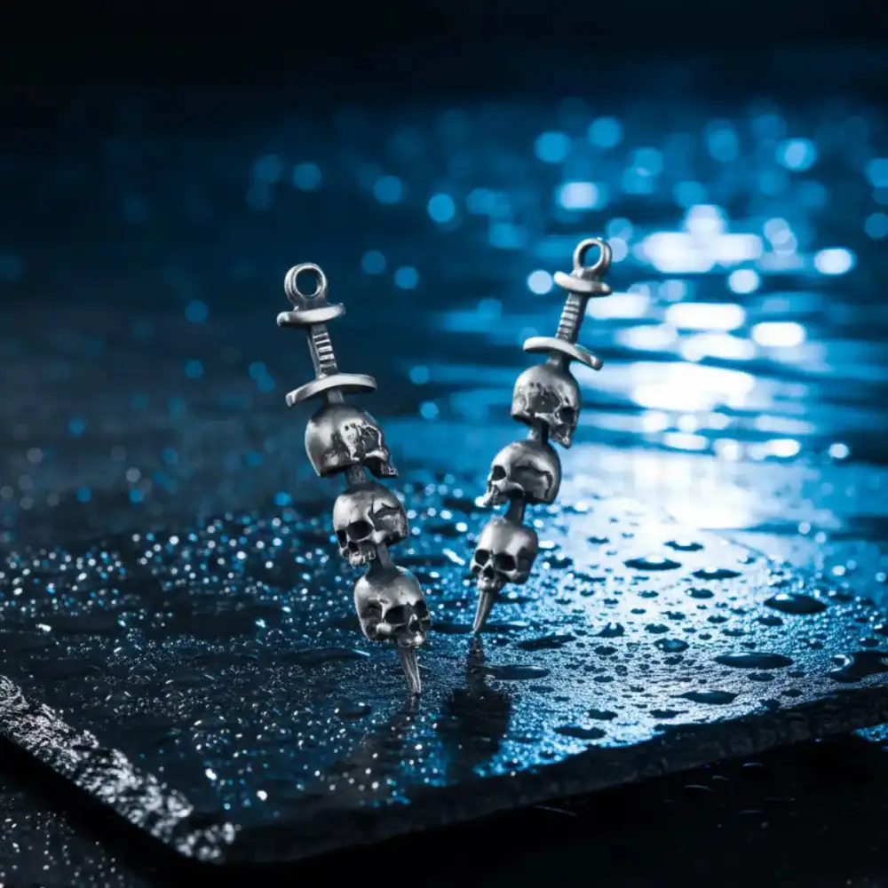 Men's Three Skulls Hoop Sword Earrings