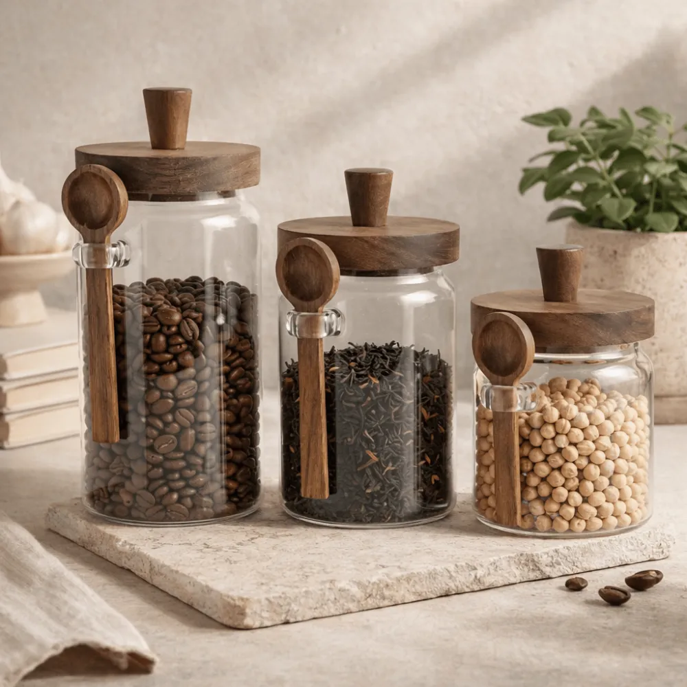 Oak Glass Airtight Storage Jar