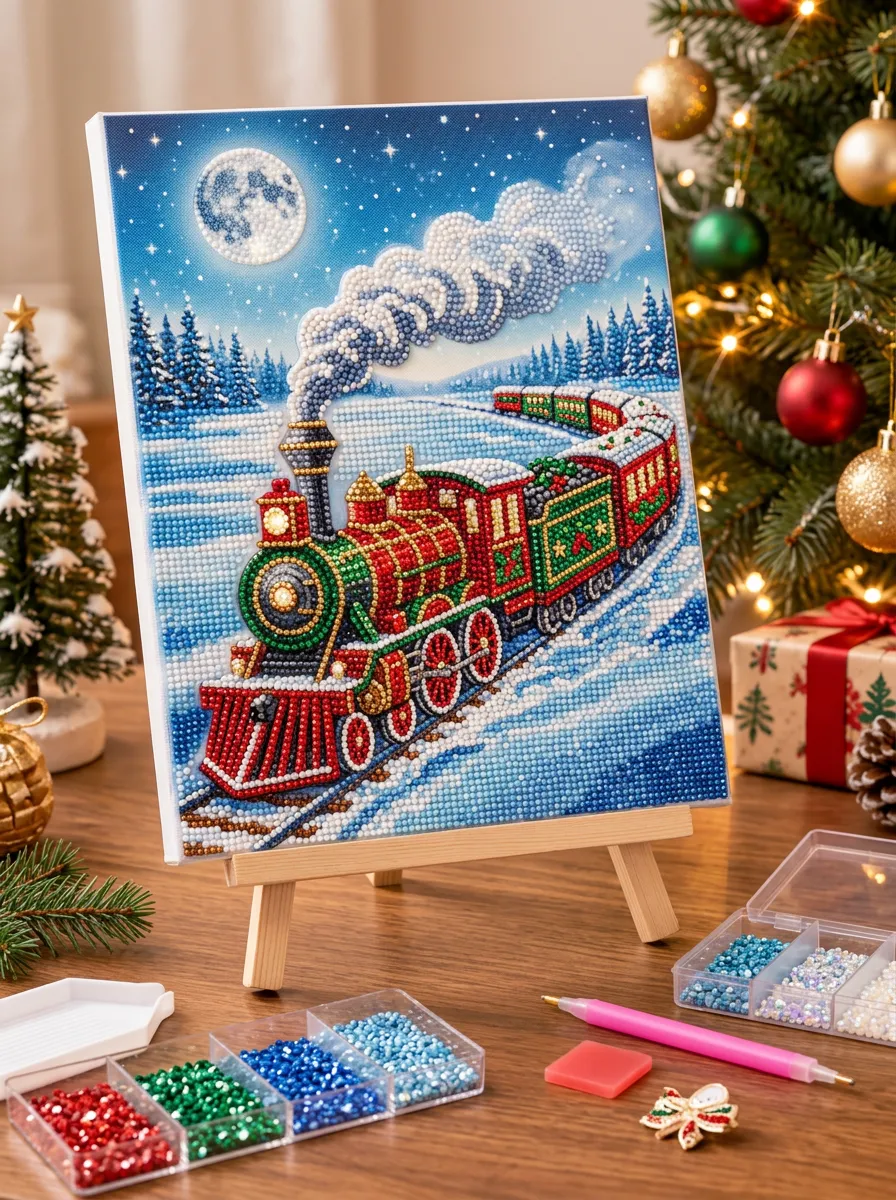 Steam Train Snow Scene Christmas DIY Diamond Painting Kit
