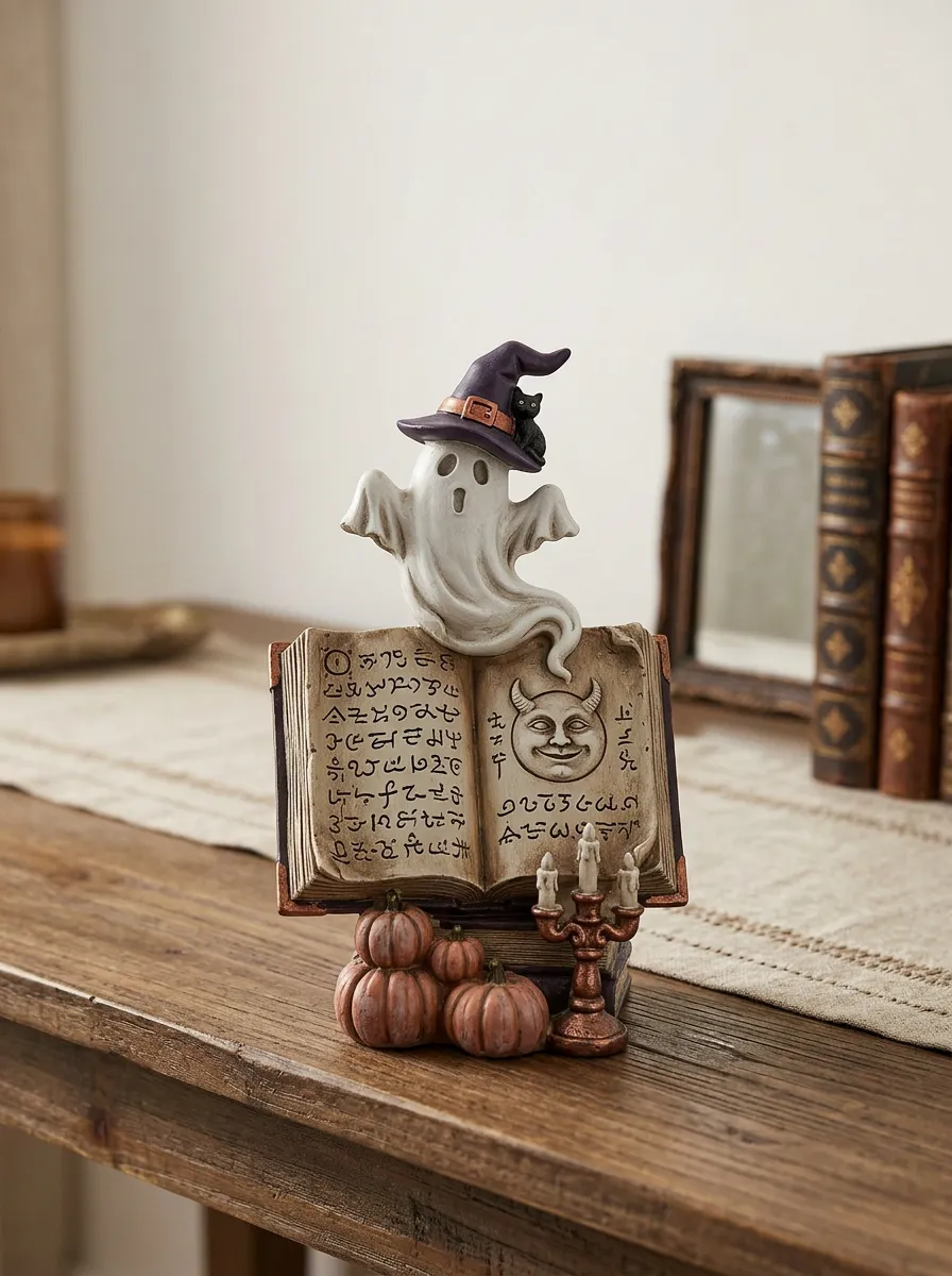 Halloween Ghost Witch Hat Spellbook Tabletop Ornament