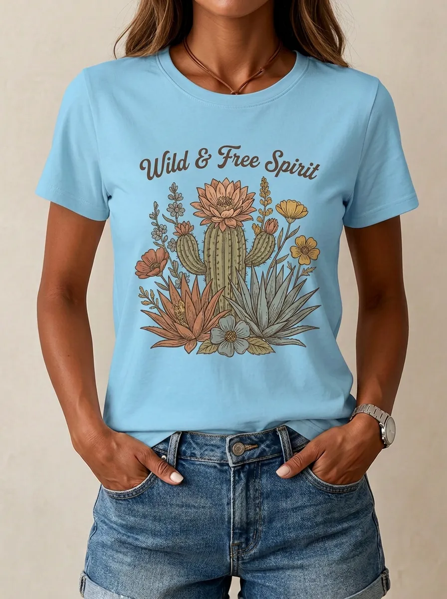 Wild And Free Spirit Cactus Floral T-Shirt