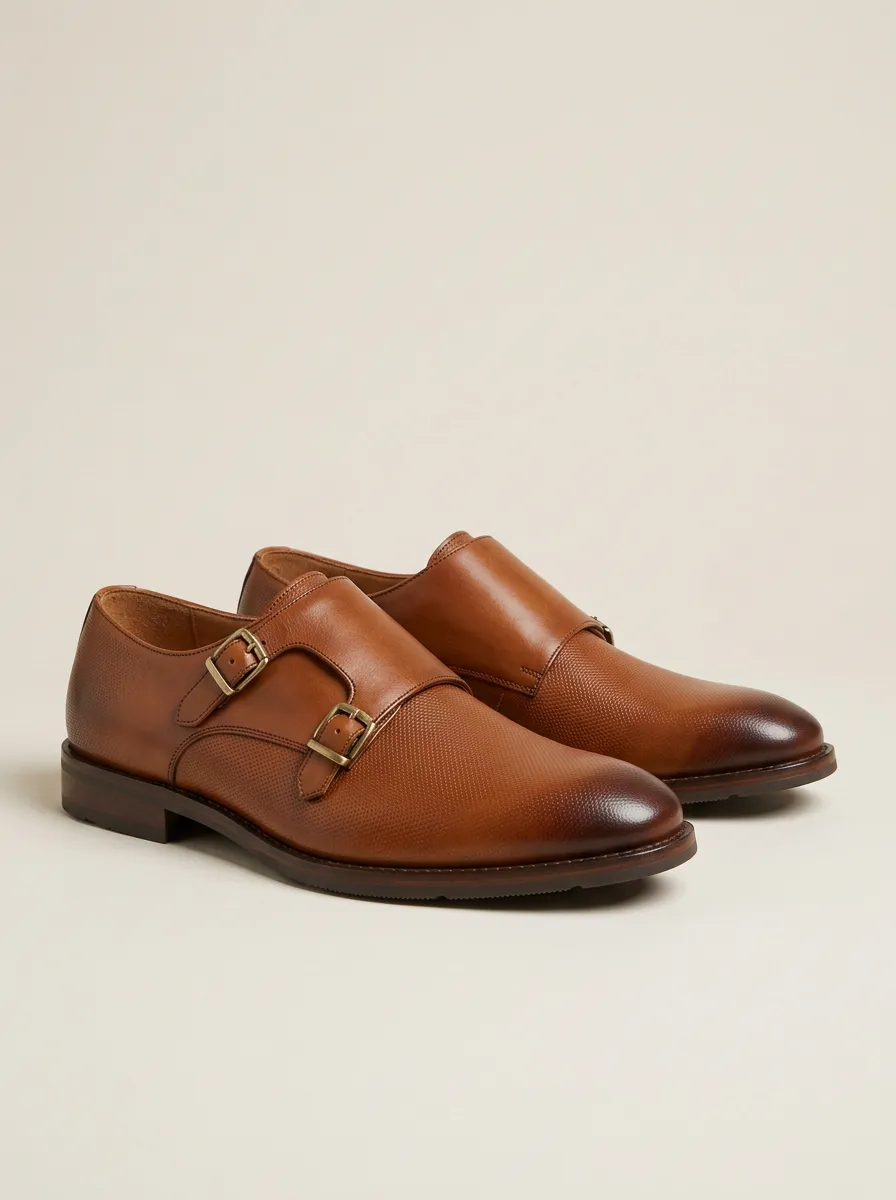 Men's Contemporary Business Formal Double Monk Strap Leather Shoes