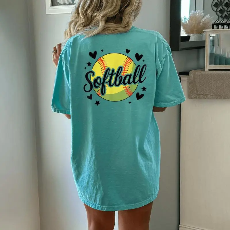 Girls Softball Cute Youth Fastpitch Player Women's Oversized Comfort T-Shirt Back Print