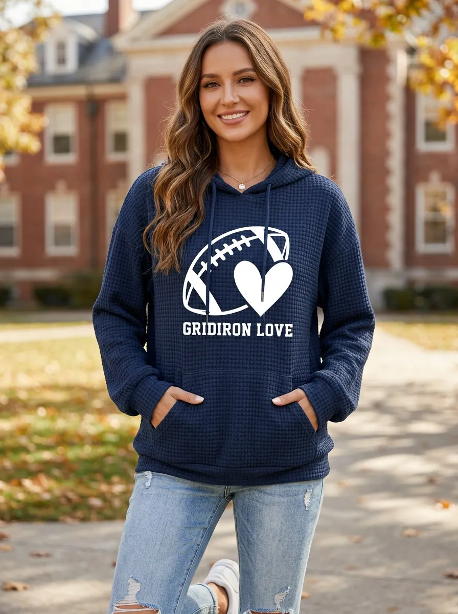 Women's Distinctive Gridiron Heart Ball Love Graphic Hoodie
