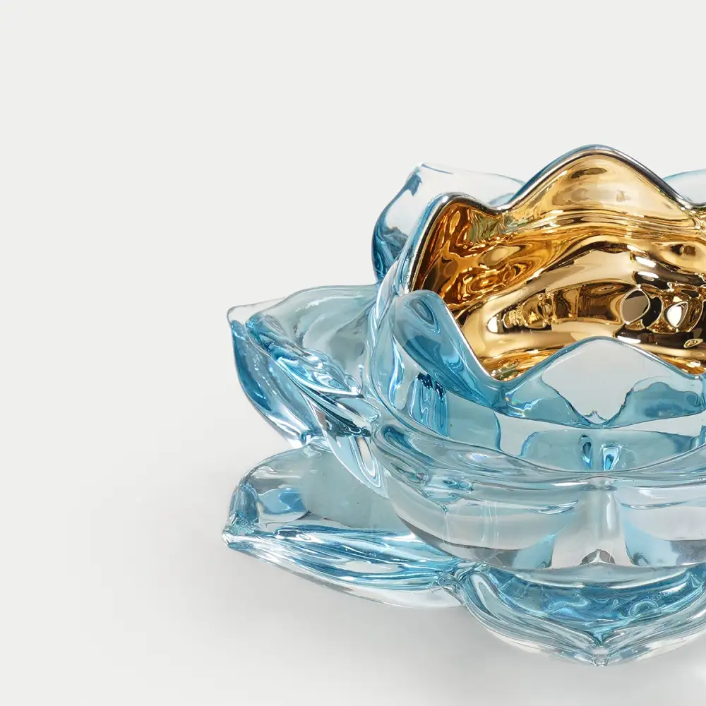 Light Blue Lotus Glass Tealight Holder