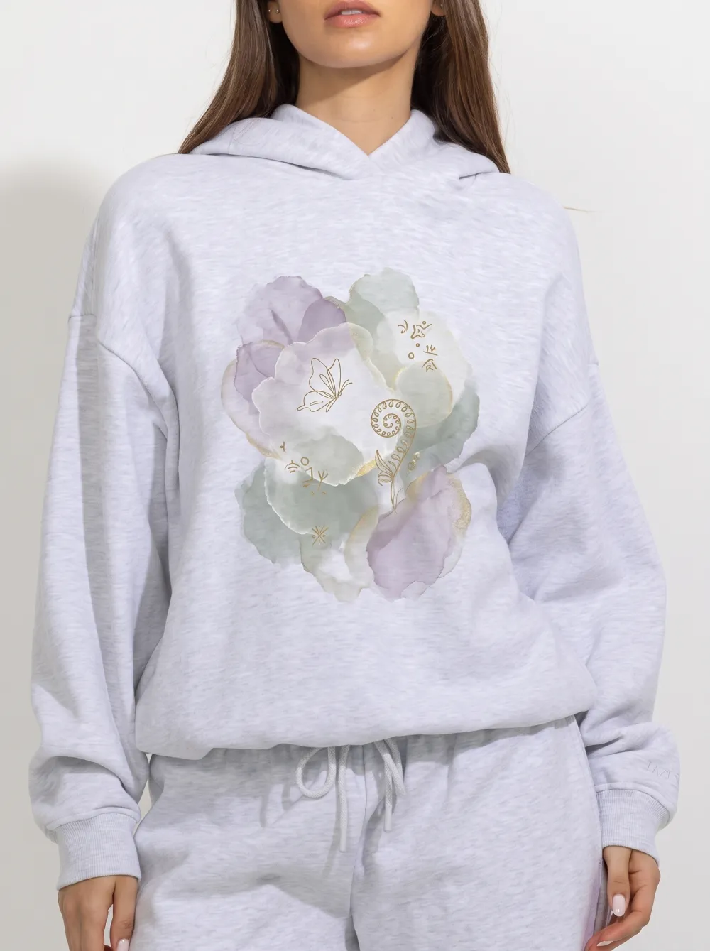 Women's Watercolor Butterfly Fern Printed Hoodie