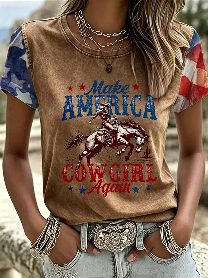 Women'S Western American Flag Casual T-Shirt