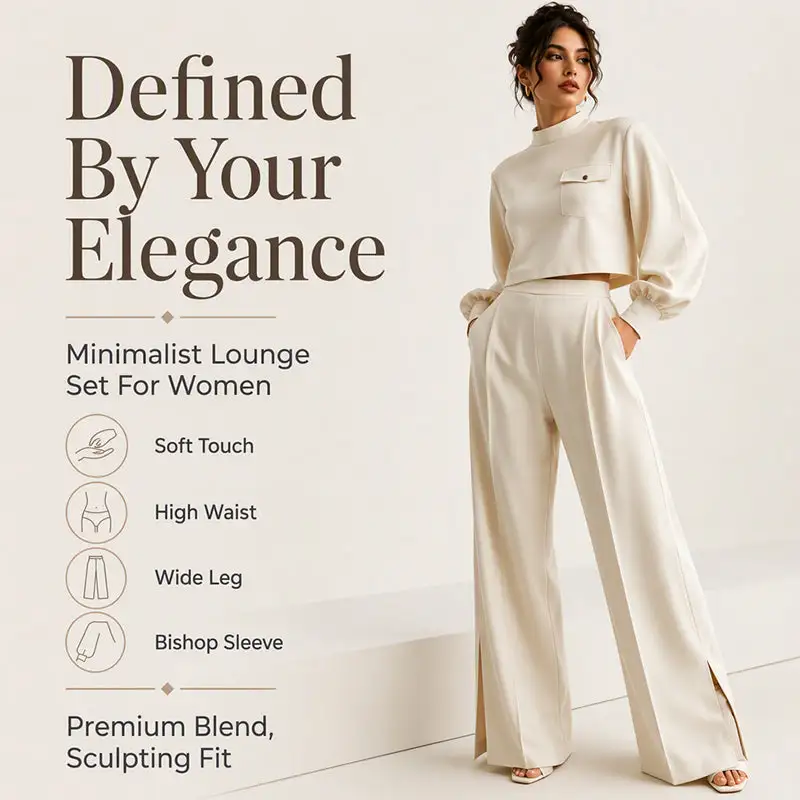 ⌛Limited-Time Offer-Women's Casual Cropped Top & Wide Leg Pants Set