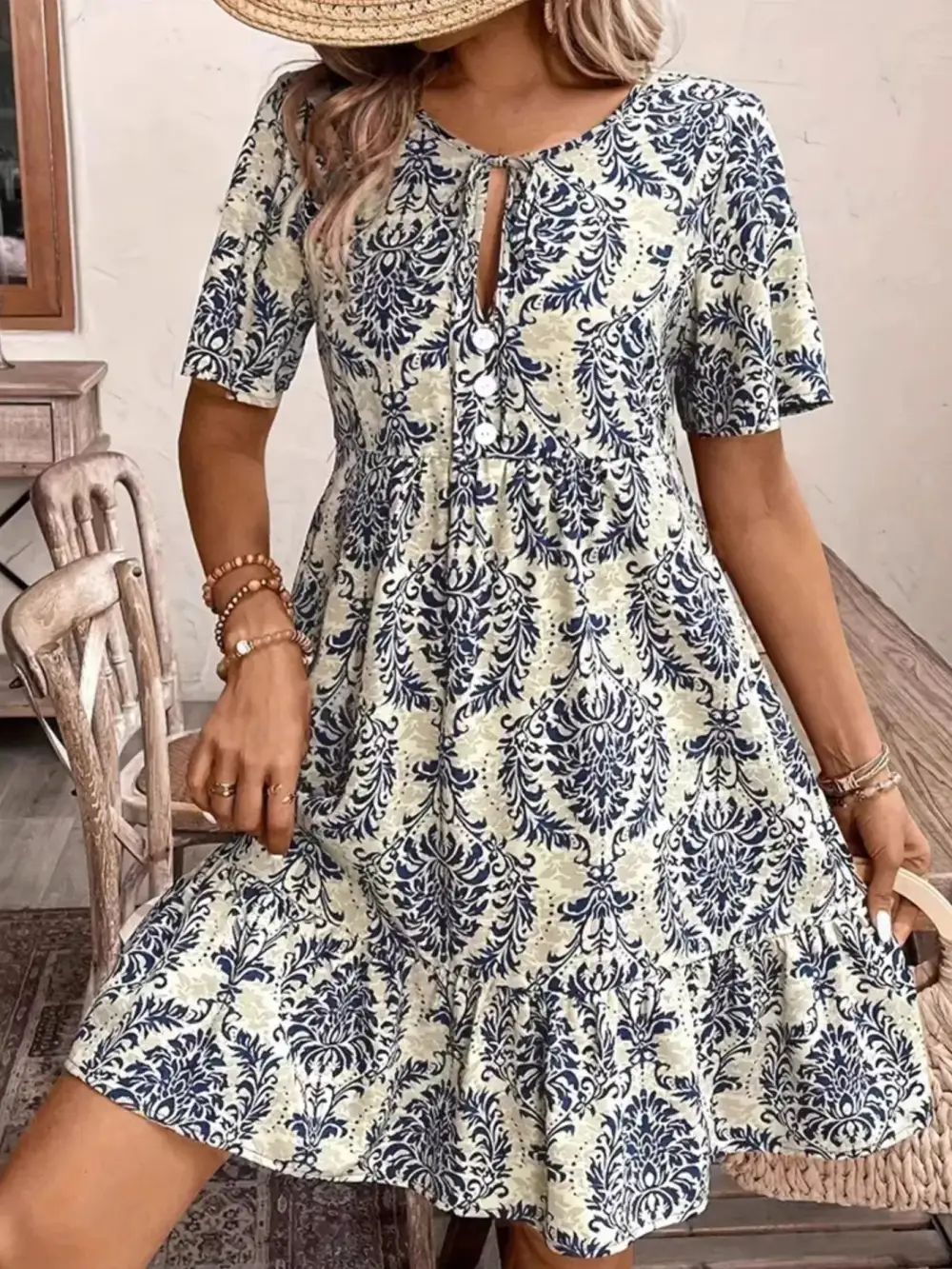 Comfort Fit Printed Short Sleeve Mini Dress