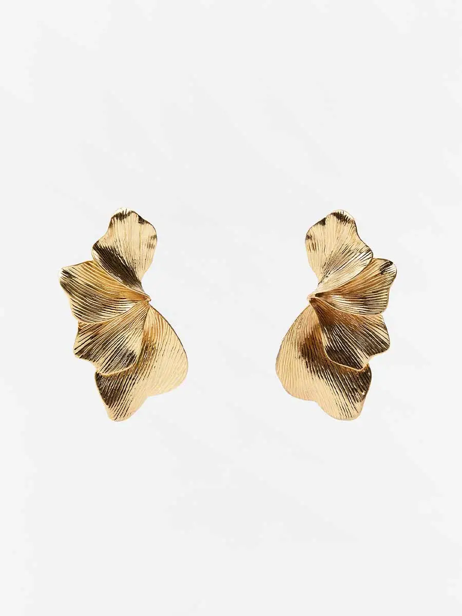 Amira Textured Metal Leaf Drop Earrings