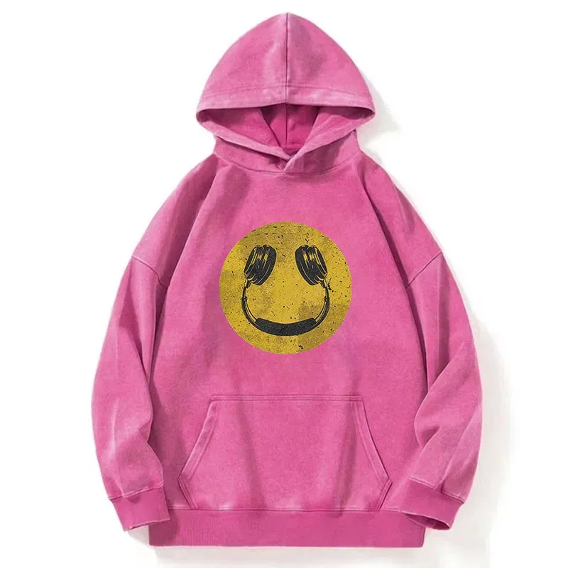 Music Smiley Washed Hoodie