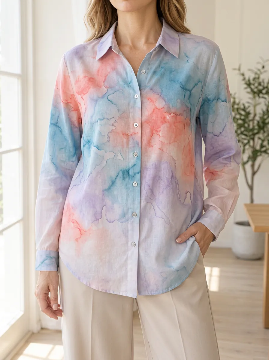 Women's Fluid Watercolor Abstract Pastel Shirt