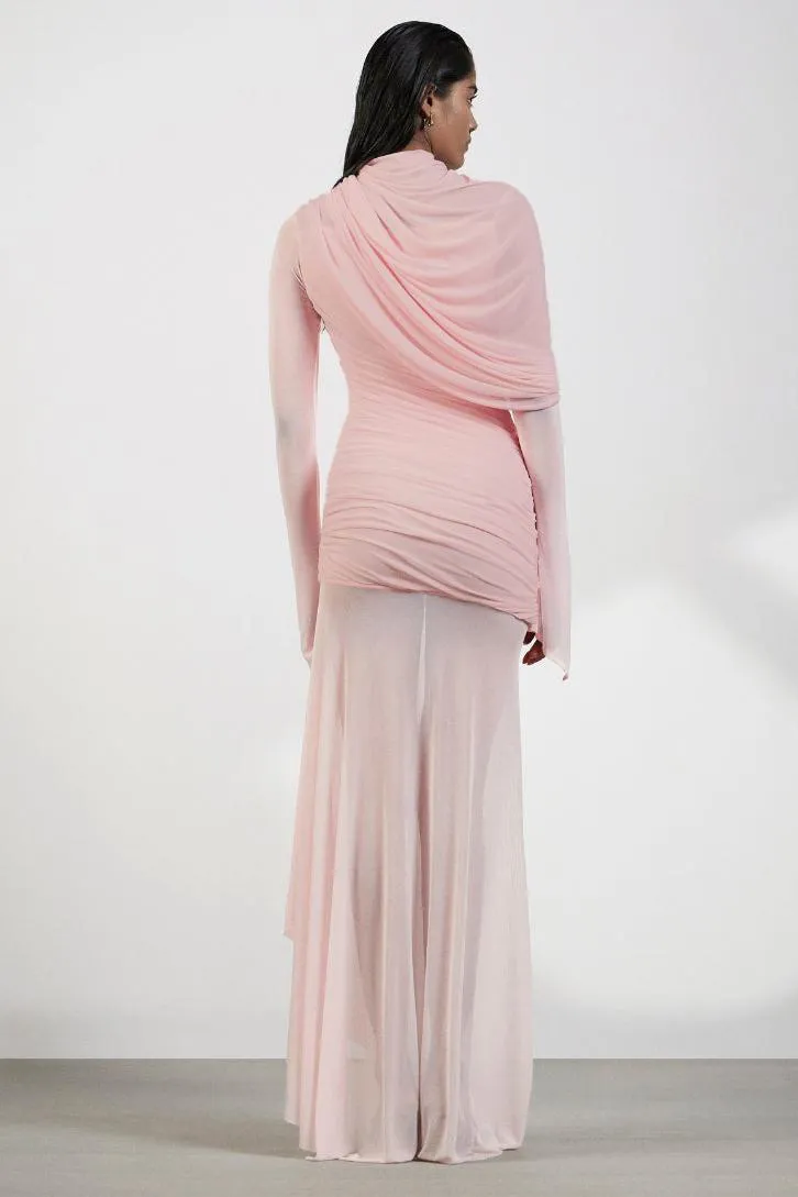 Gathering Asymmetrical Long Sleeve Maxi Dress