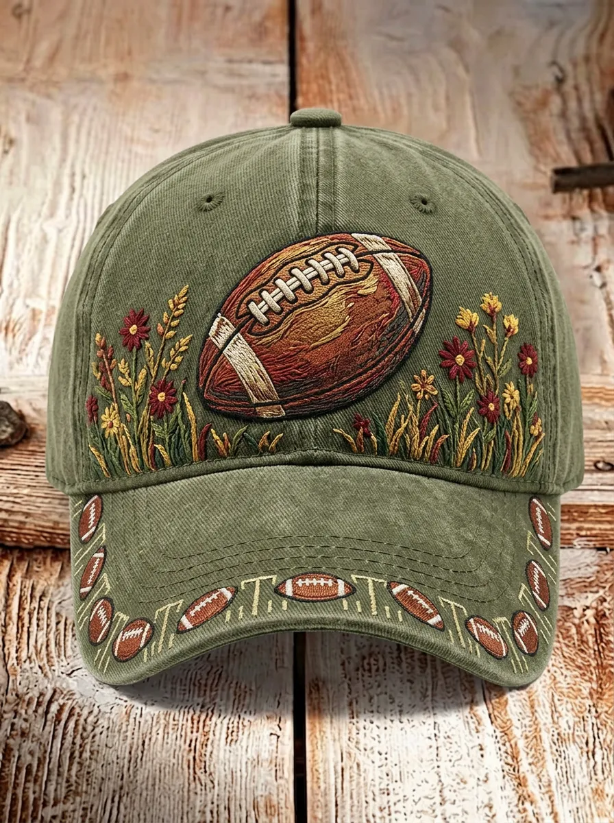 Floral Football Embroidery Baseball Cap