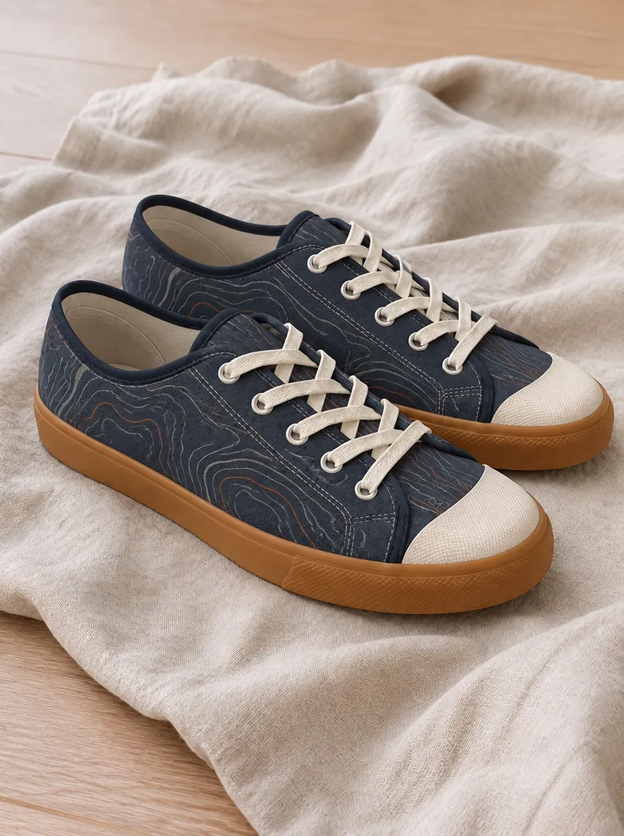 Men's Classic Hiking Enthusiast Topographic Map Patterned Canvas Shoes