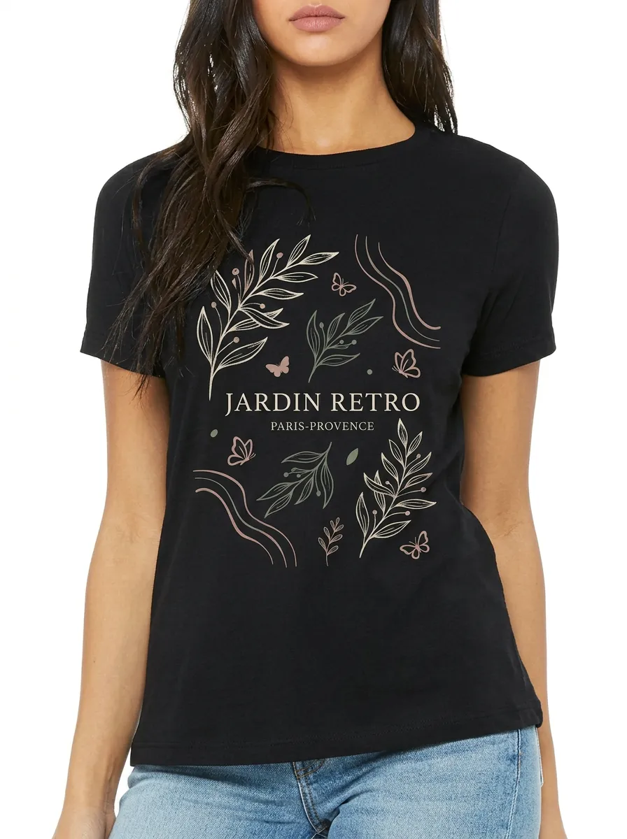 Women's Jardin Retro Paris Provence Botanical Butterfly Printed T-shirt