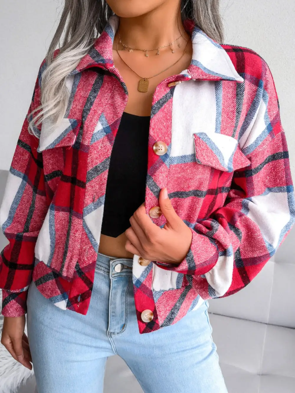 Collared Plaid Jacket