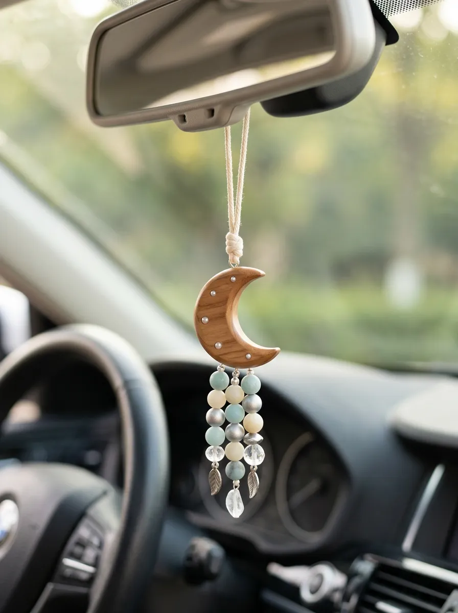 Refined Beaded Crystal Rearview Mirror Hanging Ornament
