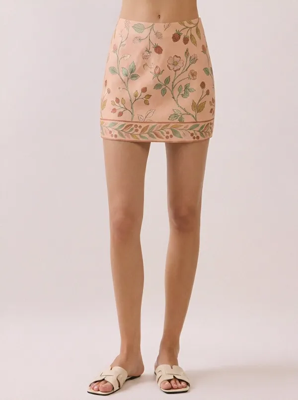 Women's Cottagecore Botanical Berry Floral Printed Mini Skirt