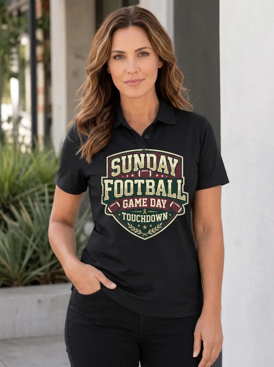 Retro Sunday Football Game Day Touchdown Graphic Polo Shirt