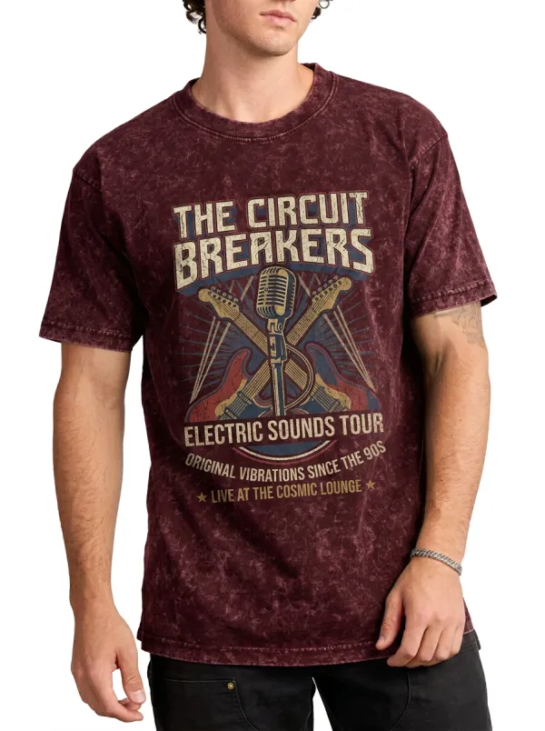 Men's Rock Band Electric Guitar Microphone Printed T-shirt