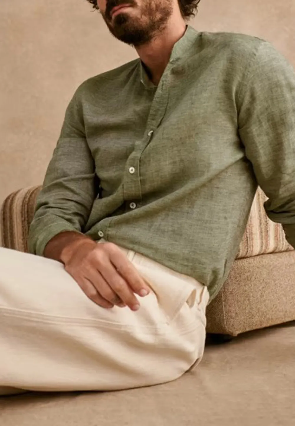 Classic White Cotton Linen Blend Button Up Shirt