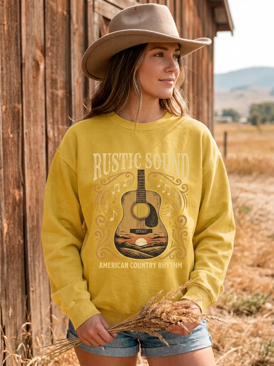 Guitar Sunset Women's Country Music Crew Neck Sweatshirt