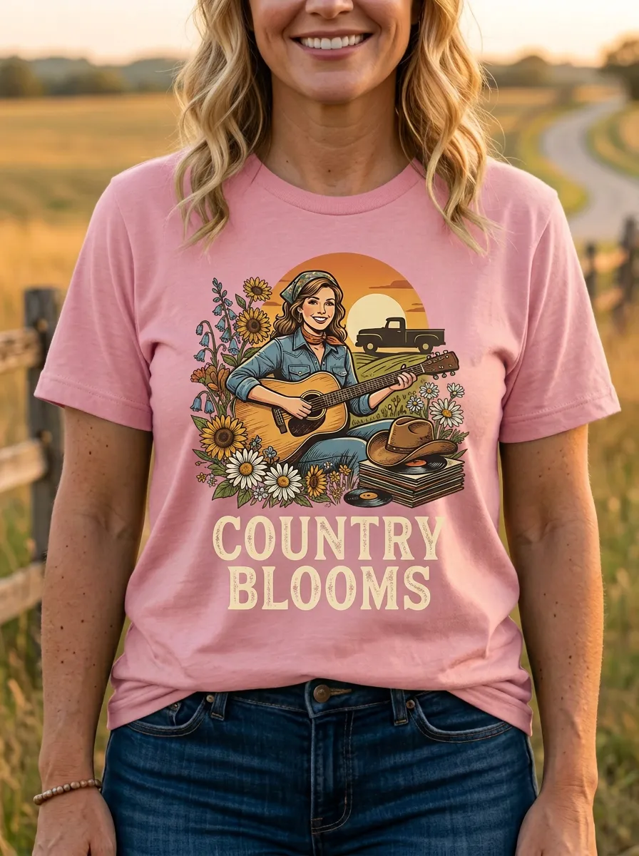 Guitar Sunflower Women's Country Music Casual T-Shirt