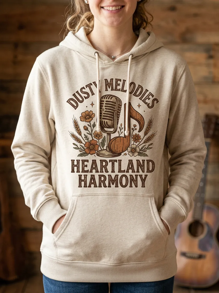 Floral Microphone Women's Country Music Printed Hoodie
