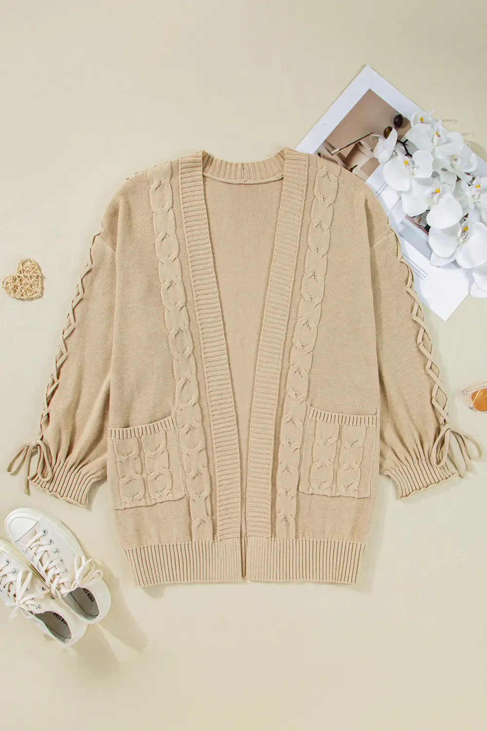 Cable-Knit Pocketed Cardigan