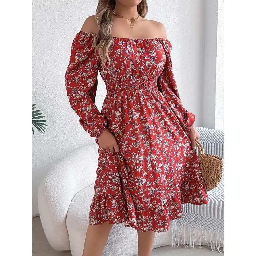 Long Sleeve Square Neck Midi Dress