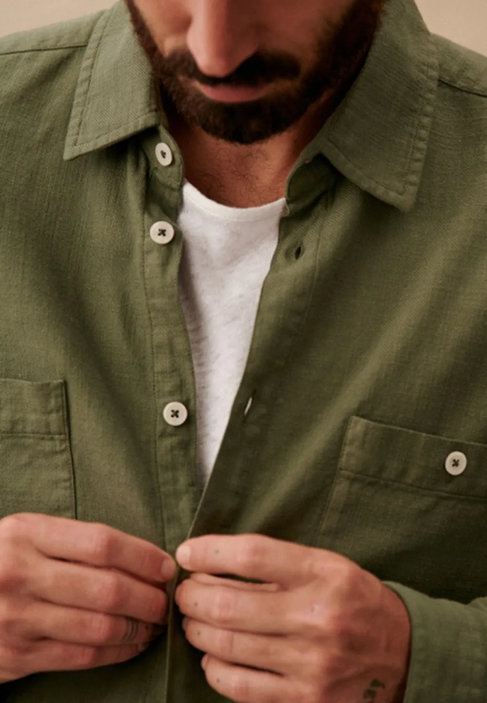Olive Green Two Chest Pocket Long Sleeve Shirt
