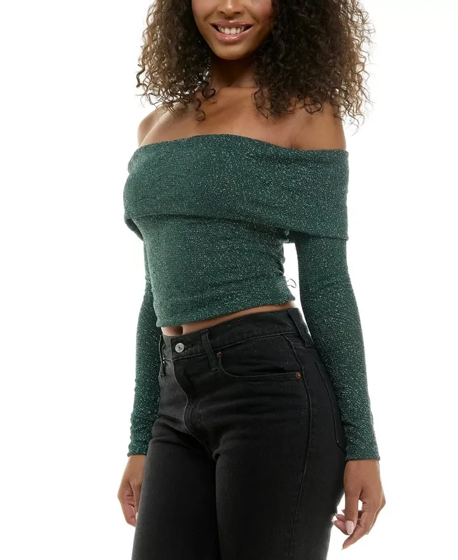 Metallic Nylon Off Shoulder Top