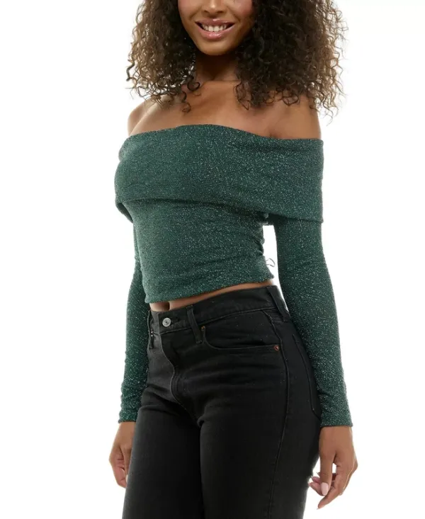 Metallic Nylon Off Shoulder Top
